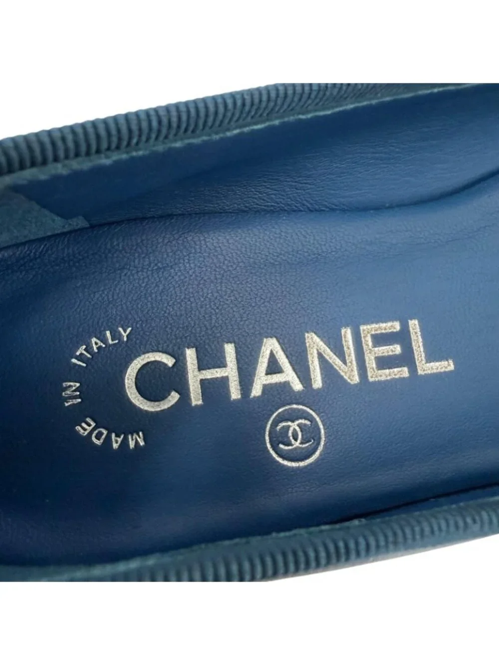 Chanel Ballerina CC Logo Ribbon Leather Flat Pumps Ballet Shoes Navy